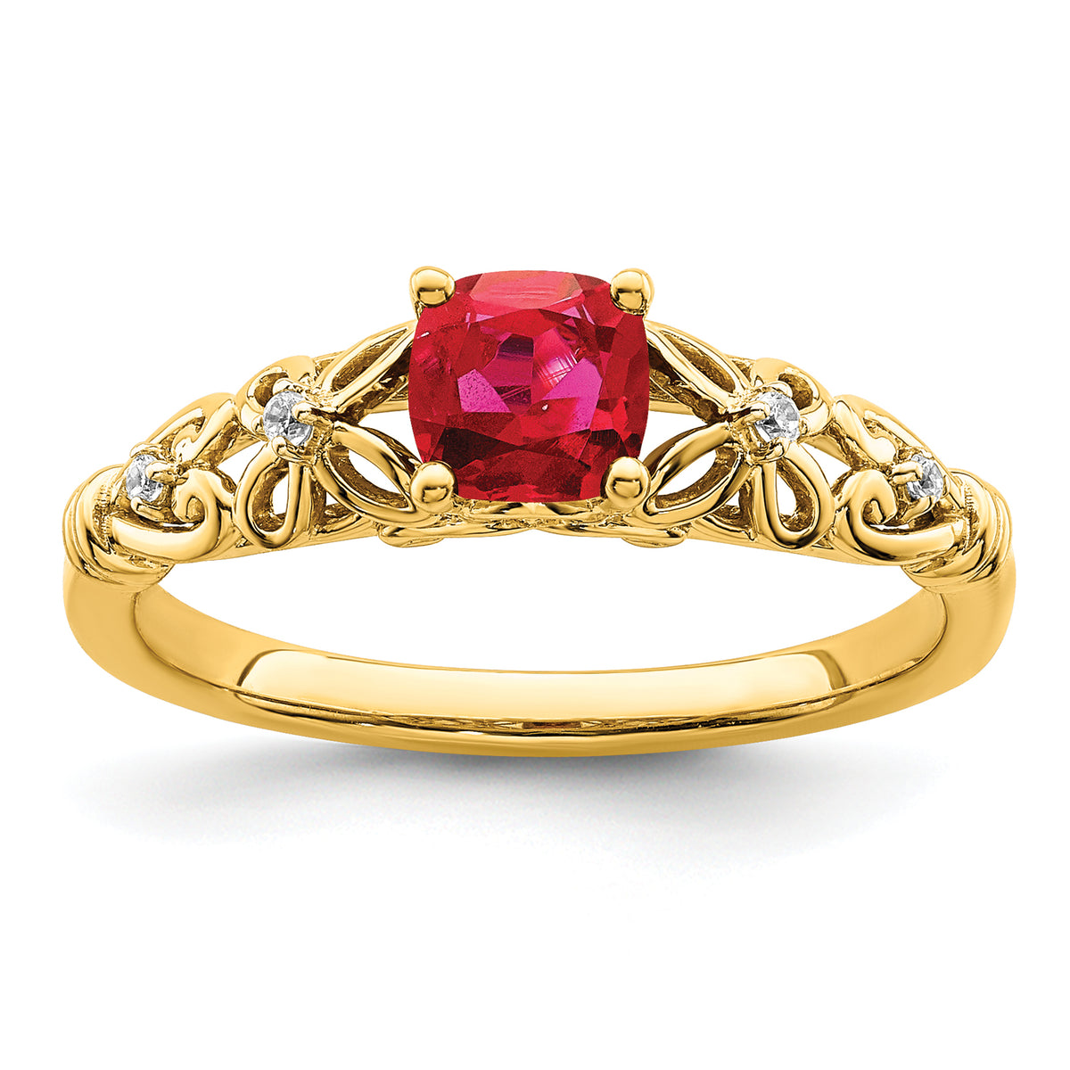 14k Gold Polished Ruby and Diamond Ring