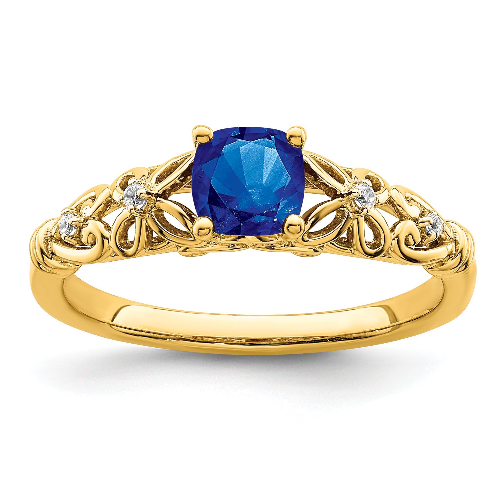 14k Gold Polished Sapphire and Diamond Ring