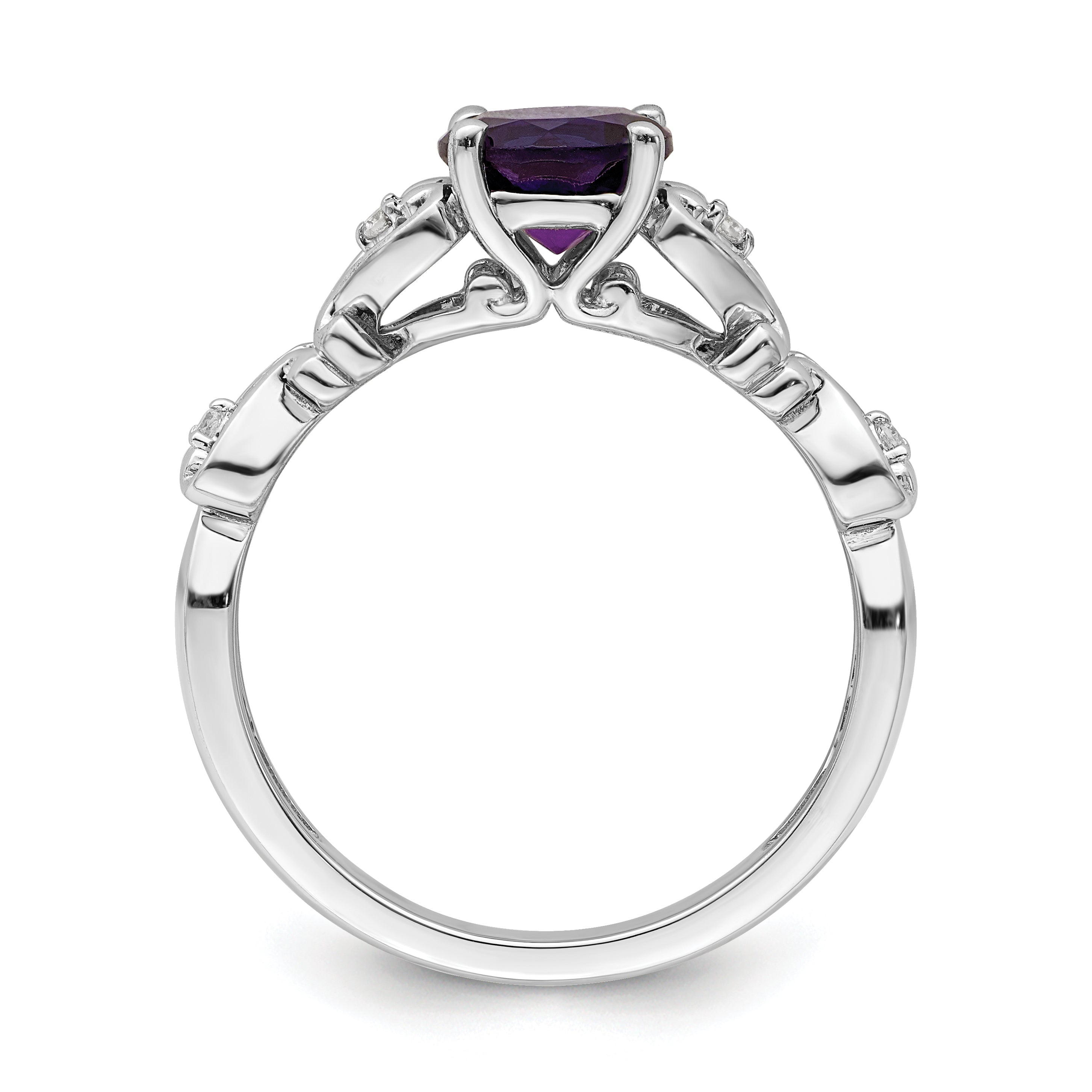 14k White Gold Polished Amethyst and Diamond Ring