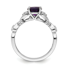 14k White Gold Polished Amethyst and Diamond Ring