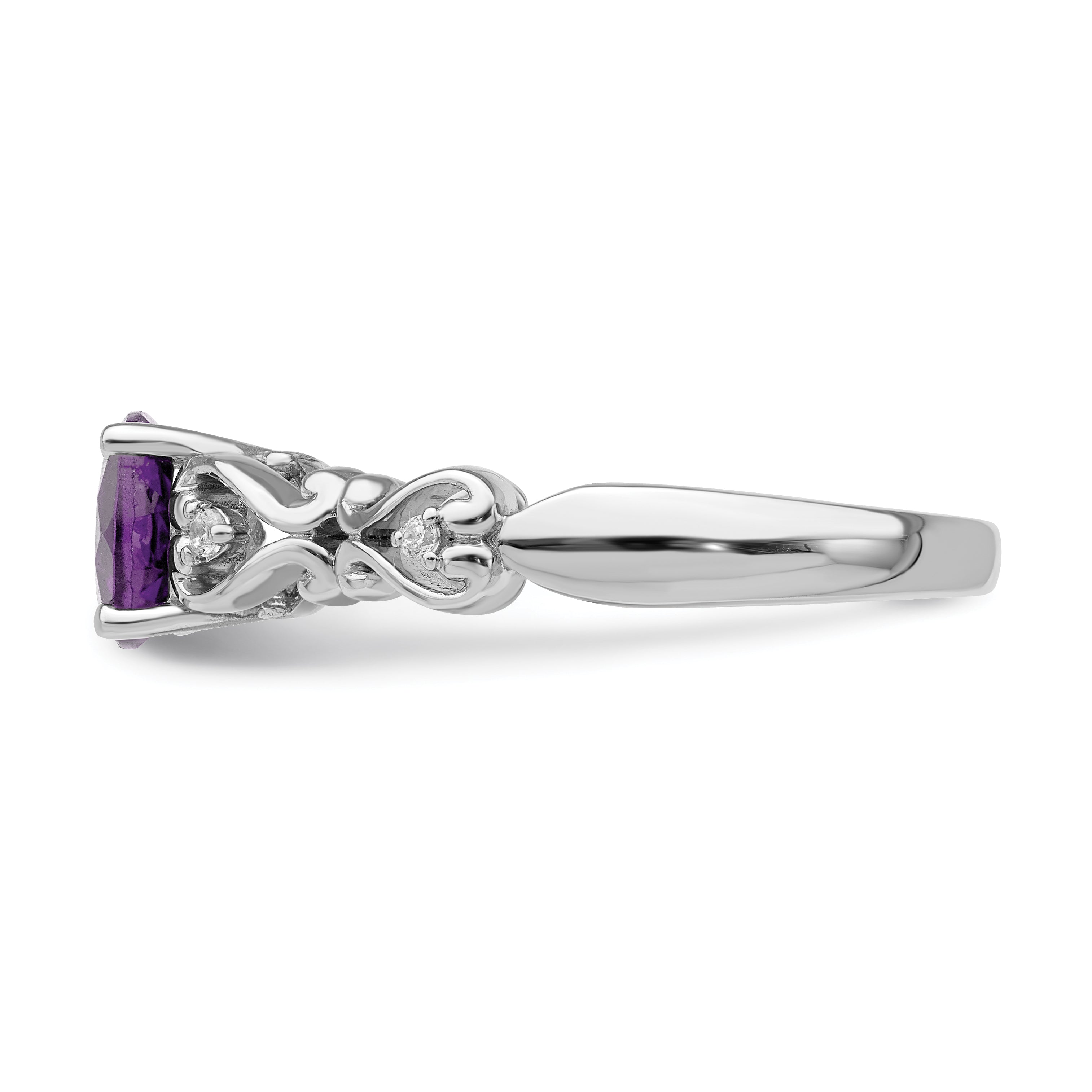 14k White Gold Polished Amethyst and Diamond Ring