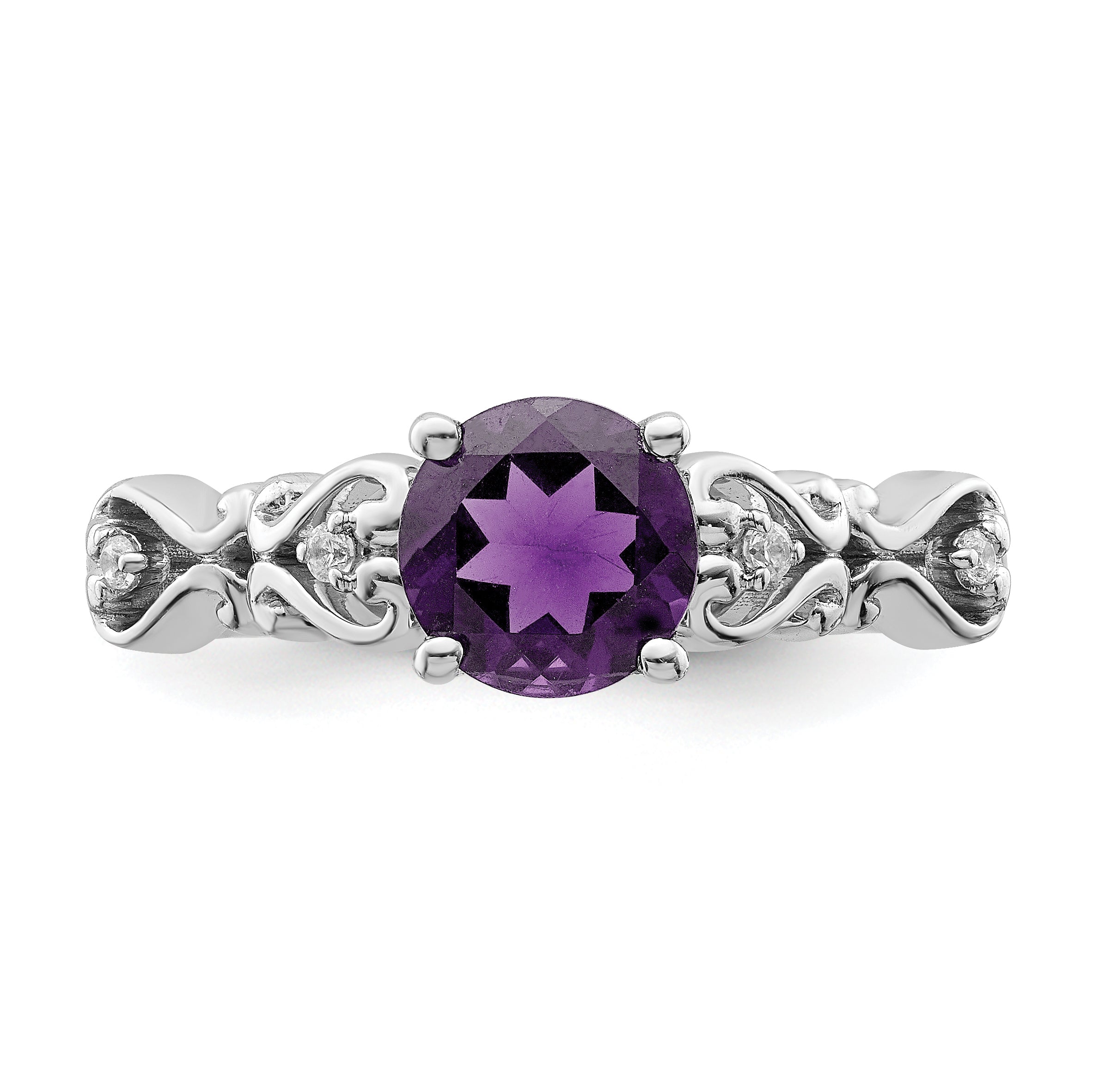 14k White Gold Polished Amethyst and Diamond Ring