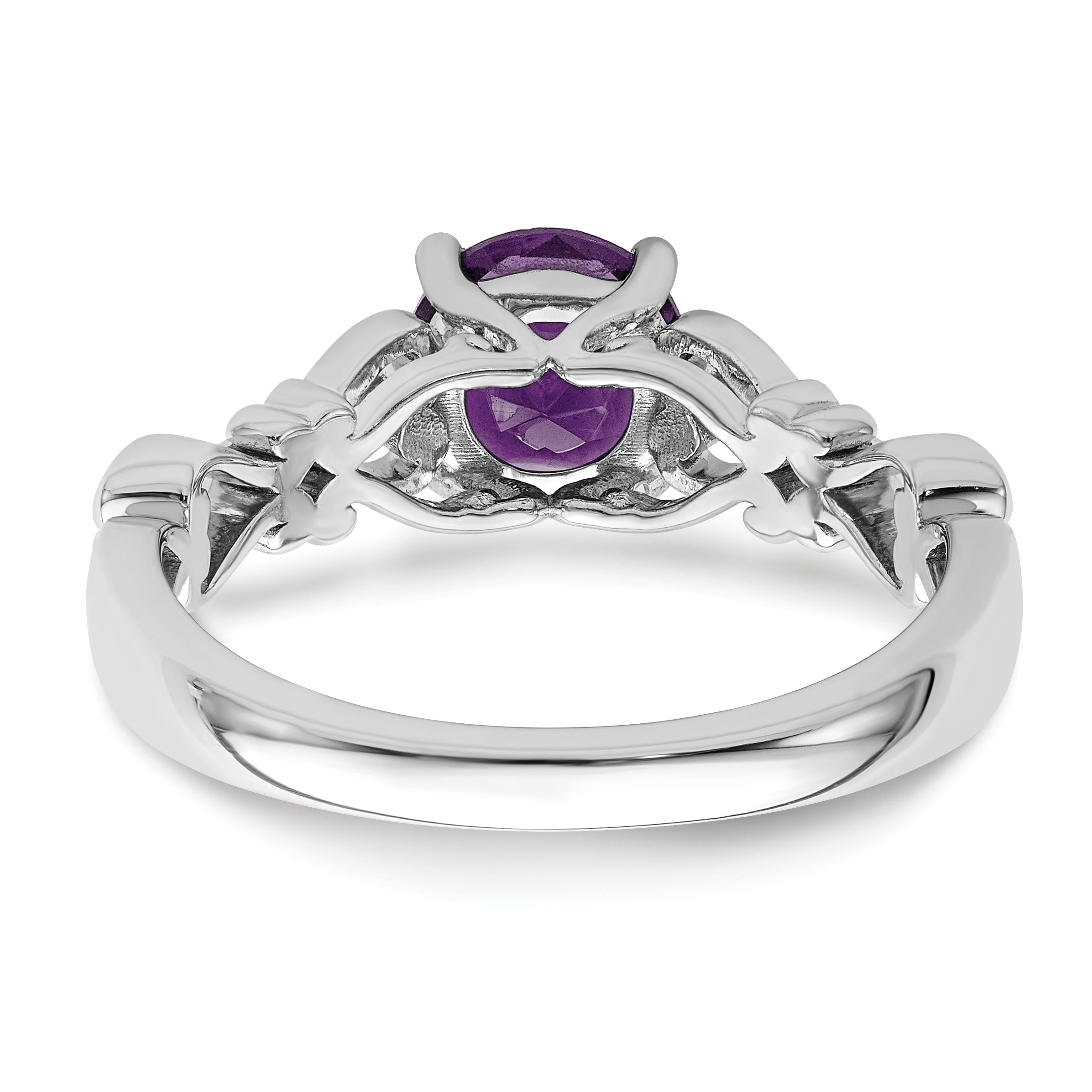 14k White Gold Polished Amethyst and Diamond Ring