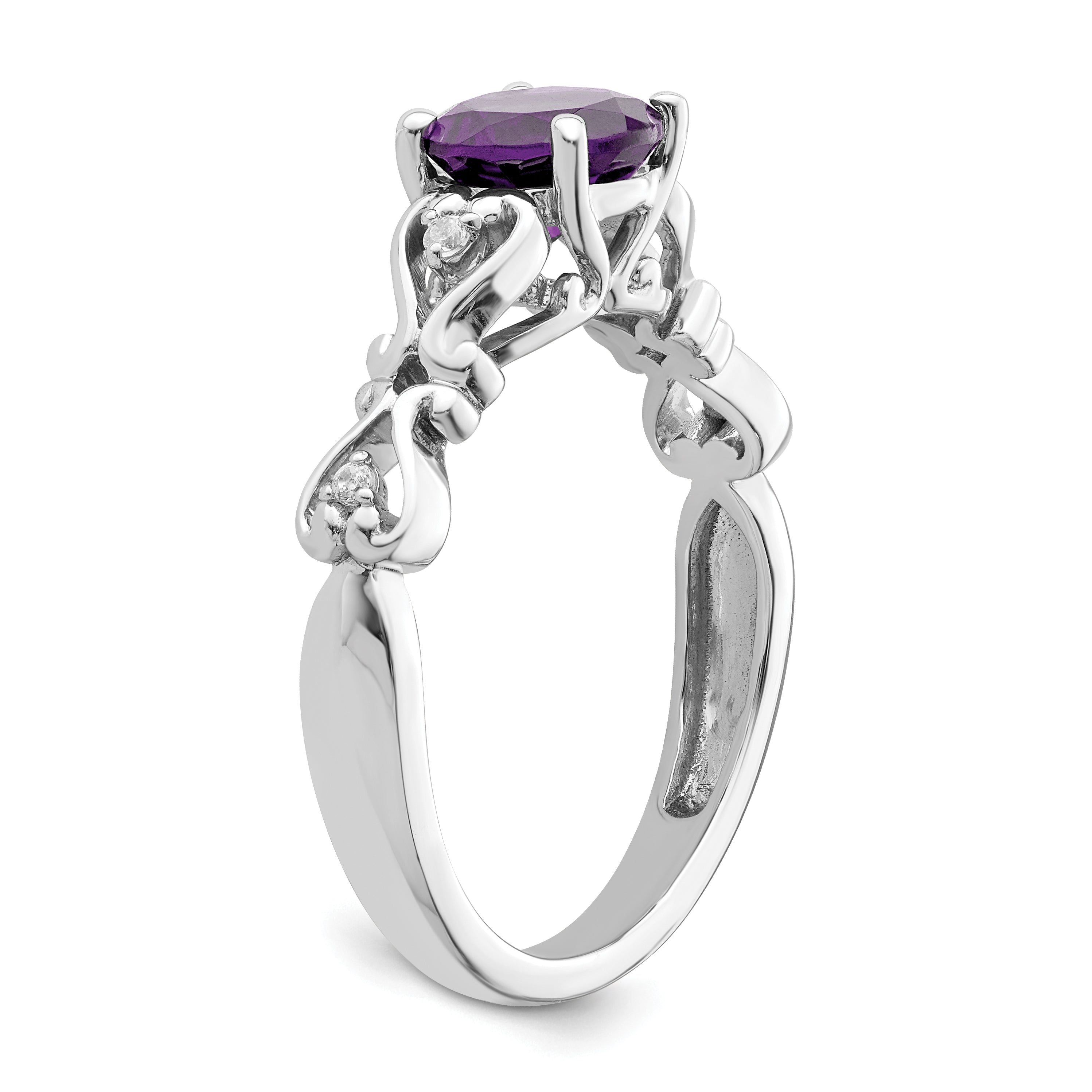 14k White Gold Polished Amethyst and Diamond Ring