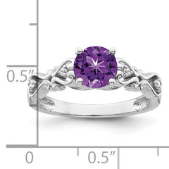 14k White Gold Polished Amethyst and Diamond Ring