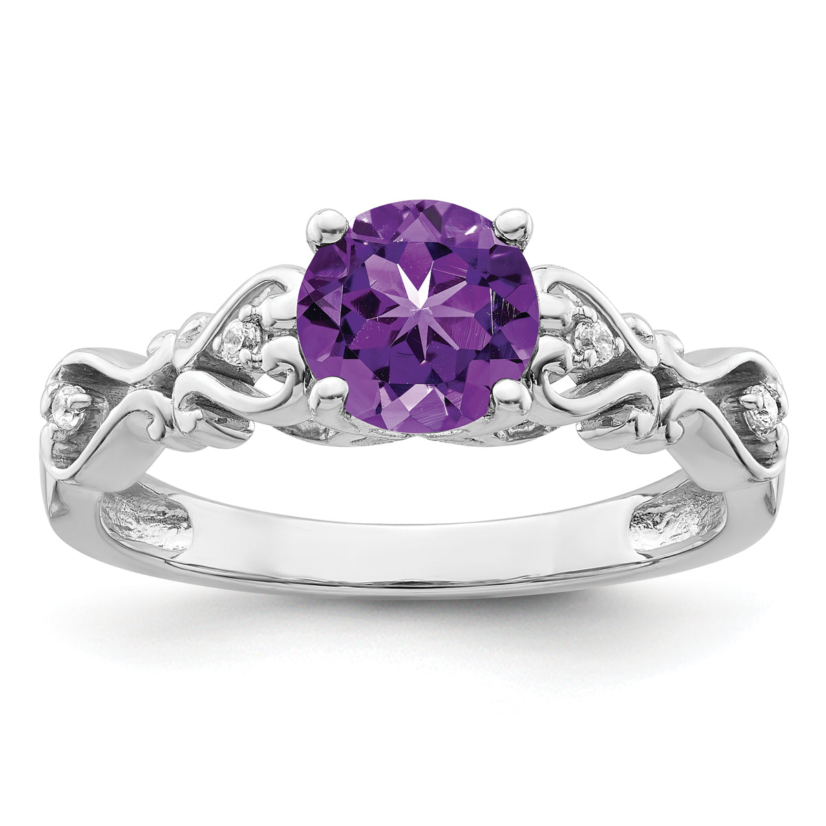 14k White Gold Polished Amethyst and Diamond Ring