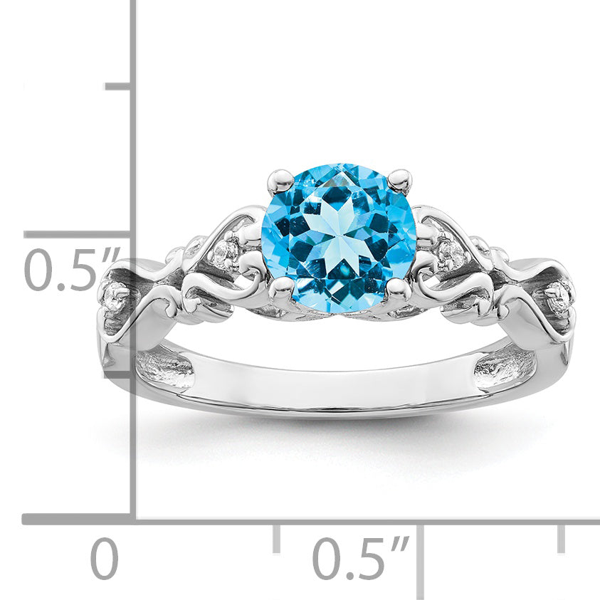 14k White Gold Polished Blue Topaz and Diamond Ring