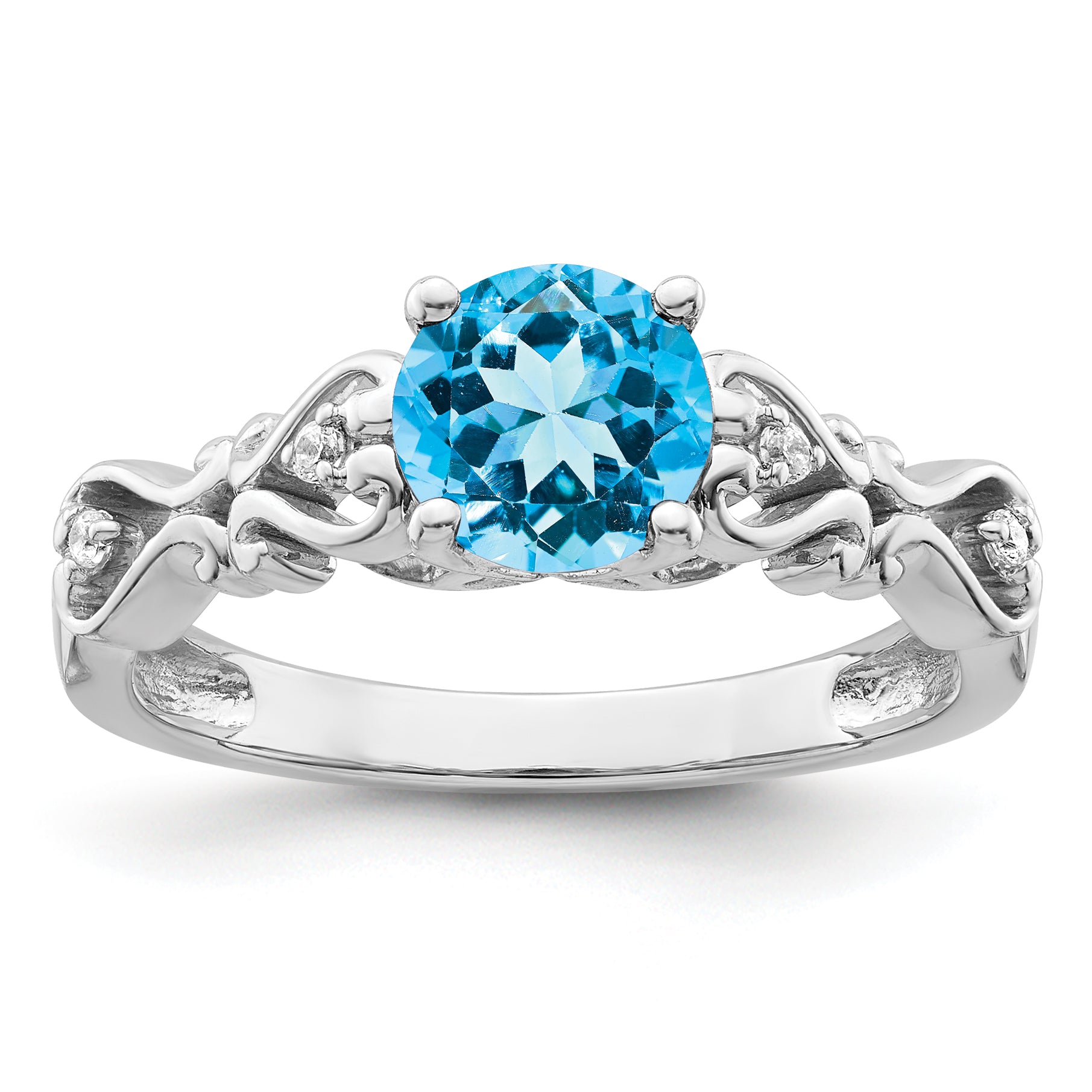 14k White Gold Polished Blue Topaz and Diamond Ring