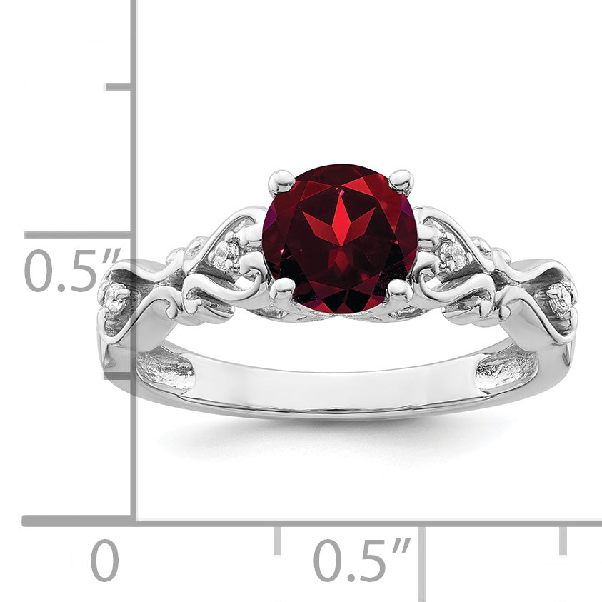 14k White Gold Polished Garnet and Diamond Ring