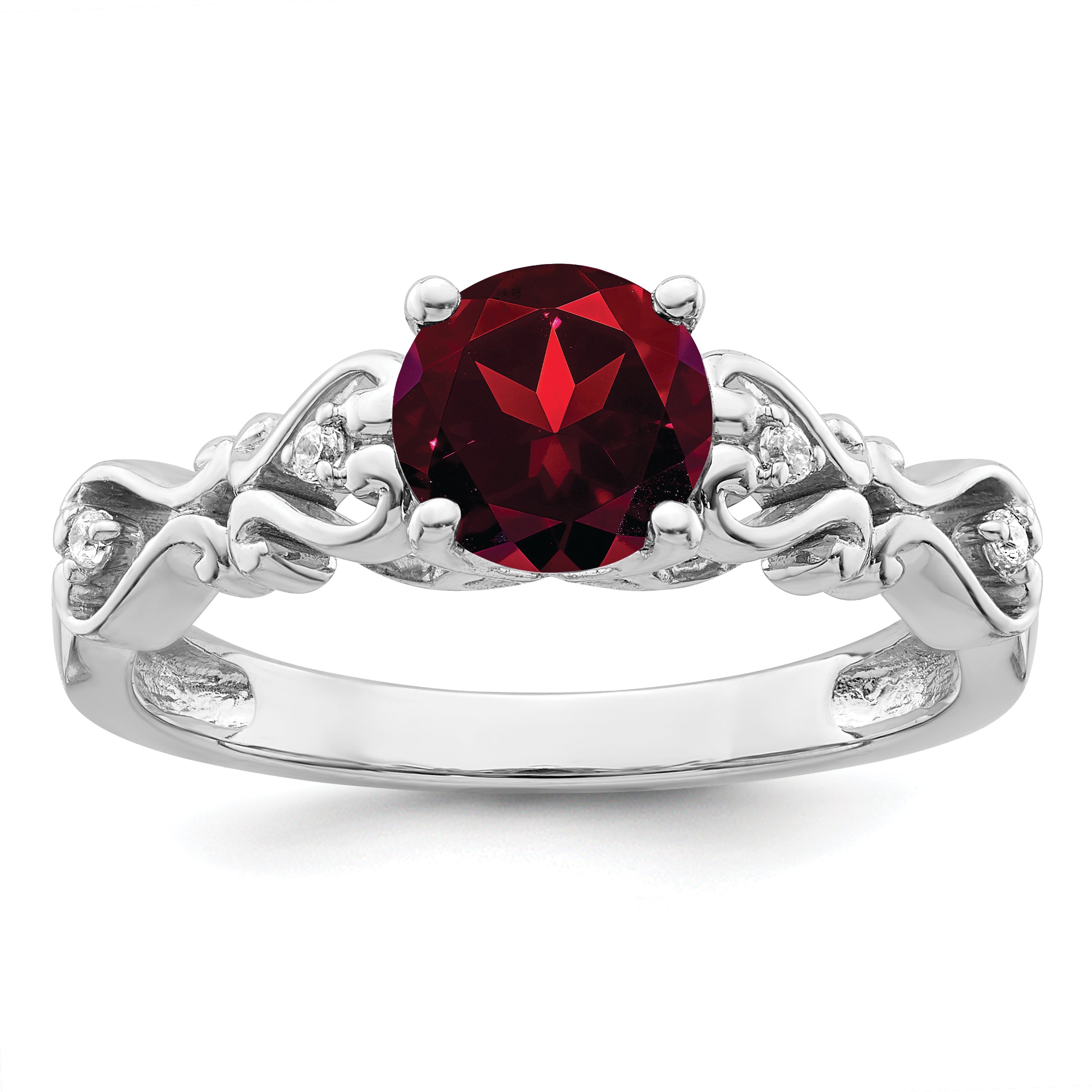 14k White Gold Polished Garnet and Diamond Ring