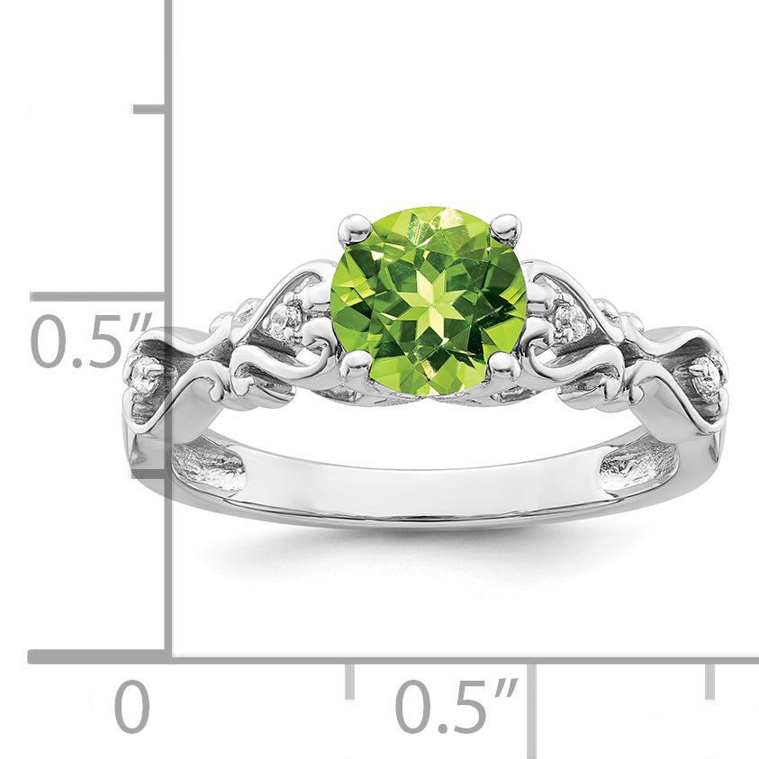 14k White Gold Polished Peridot and Diamond Ring