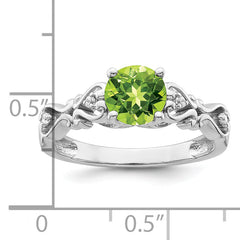 14k White Gold Polished Peridot and Diamond Ring