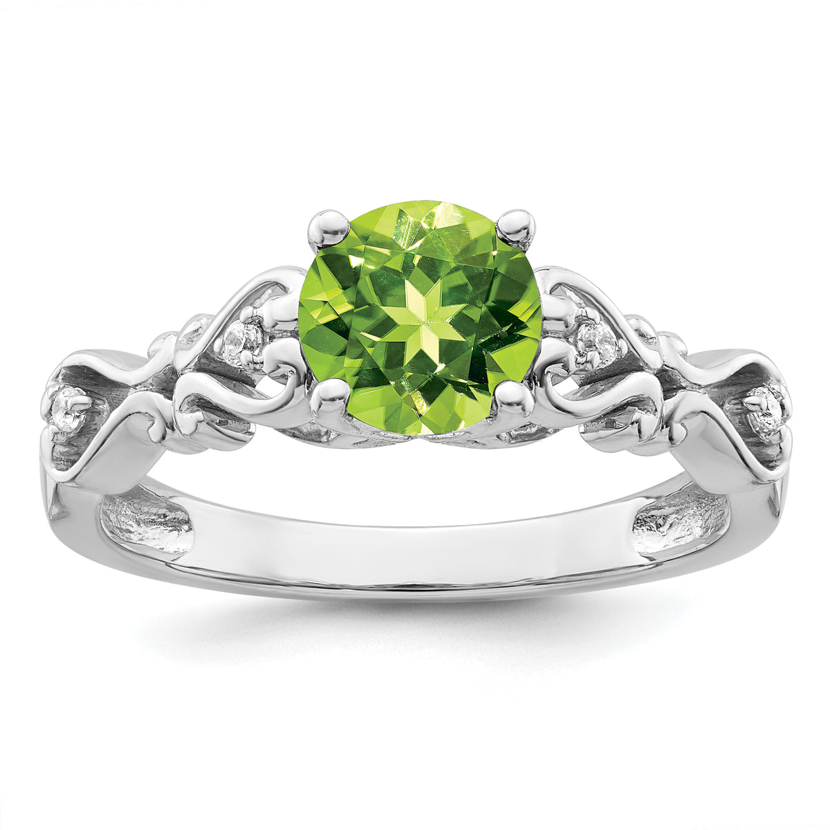 14k White Gold Polished Peridot and Diamond Ring