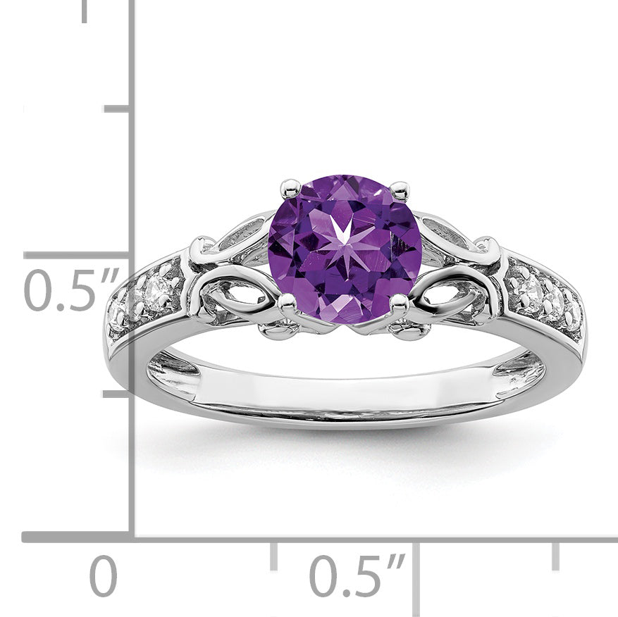 14k White Gold Polished Amethyst and Diamond Ring