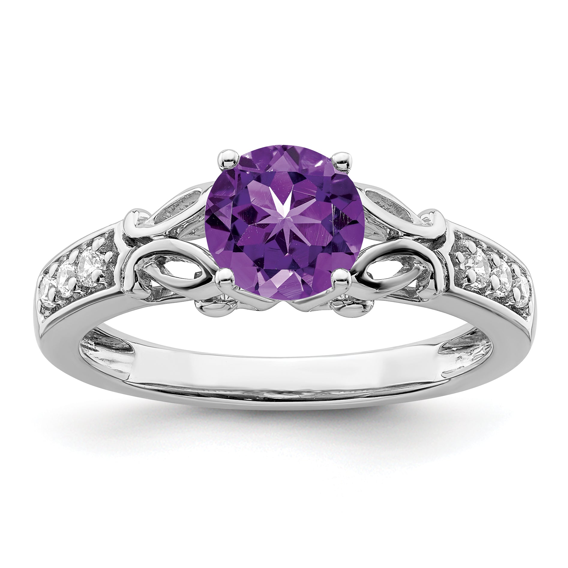 14k White Gold Polished Amethyst and Diamond Ring