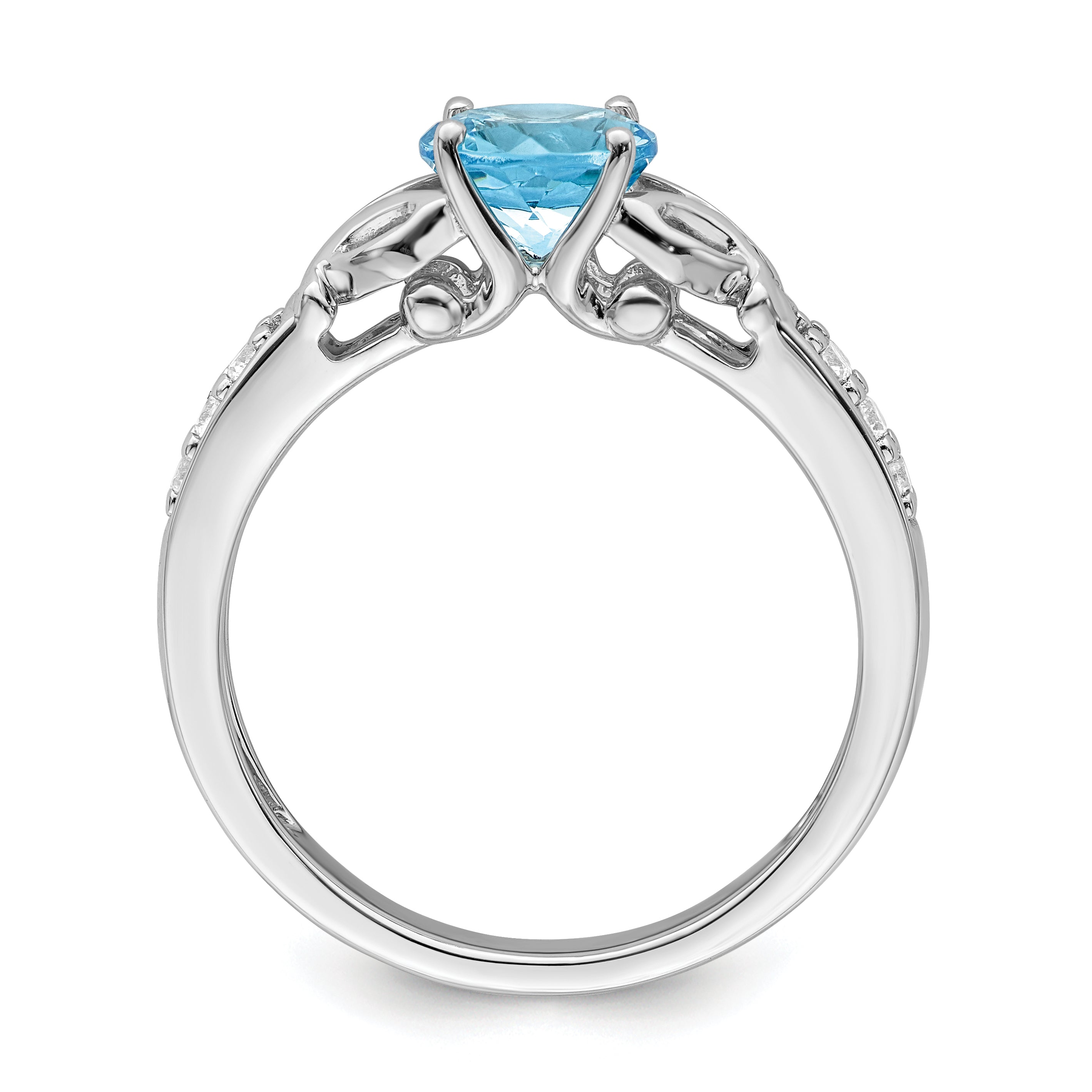 14k White Gold Polished Blue Topaz and Diamond Ring