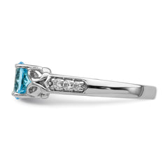 14k White Gold Polished Blue Topaz and Diamond Ring