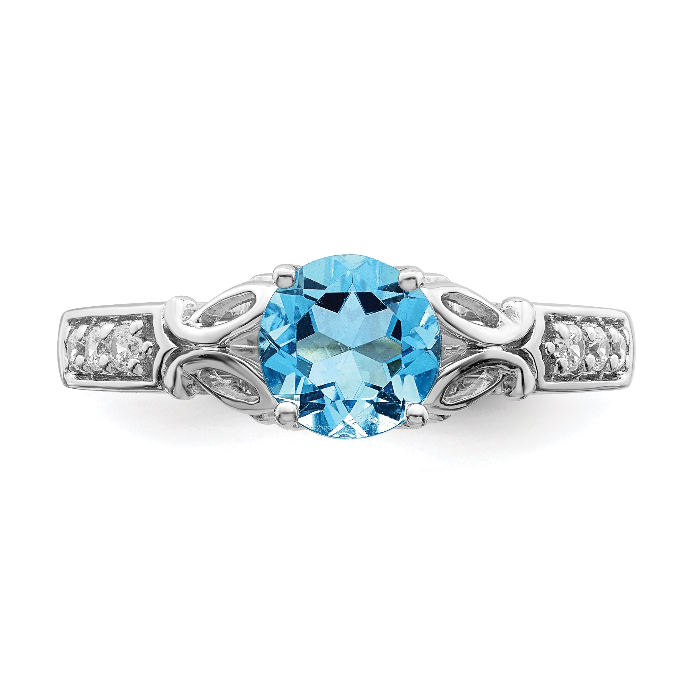 14k White Gold Polished Blue Topaz and Diamond Ring