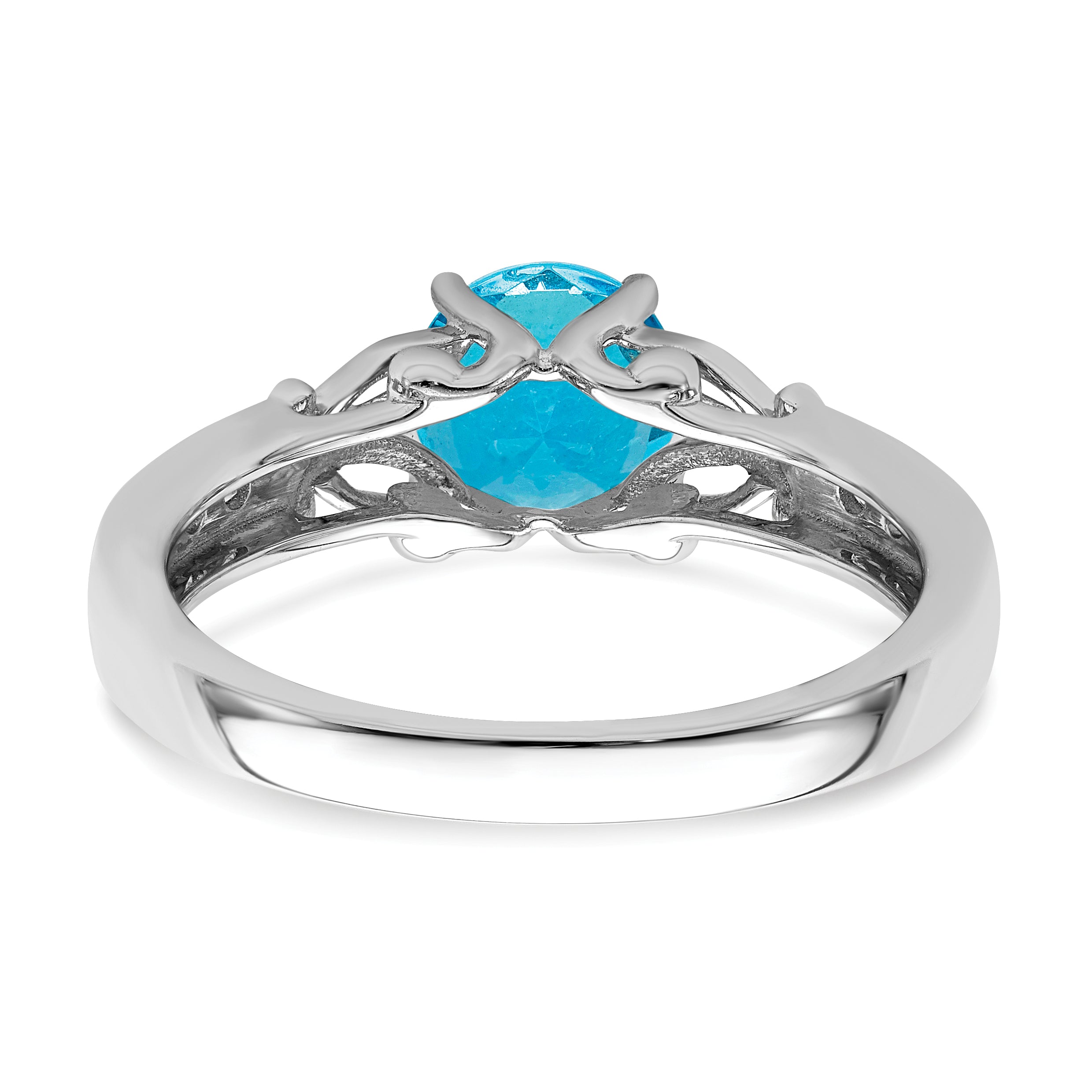 14k White Gold Polished Blue Topaz and Diamond Ring