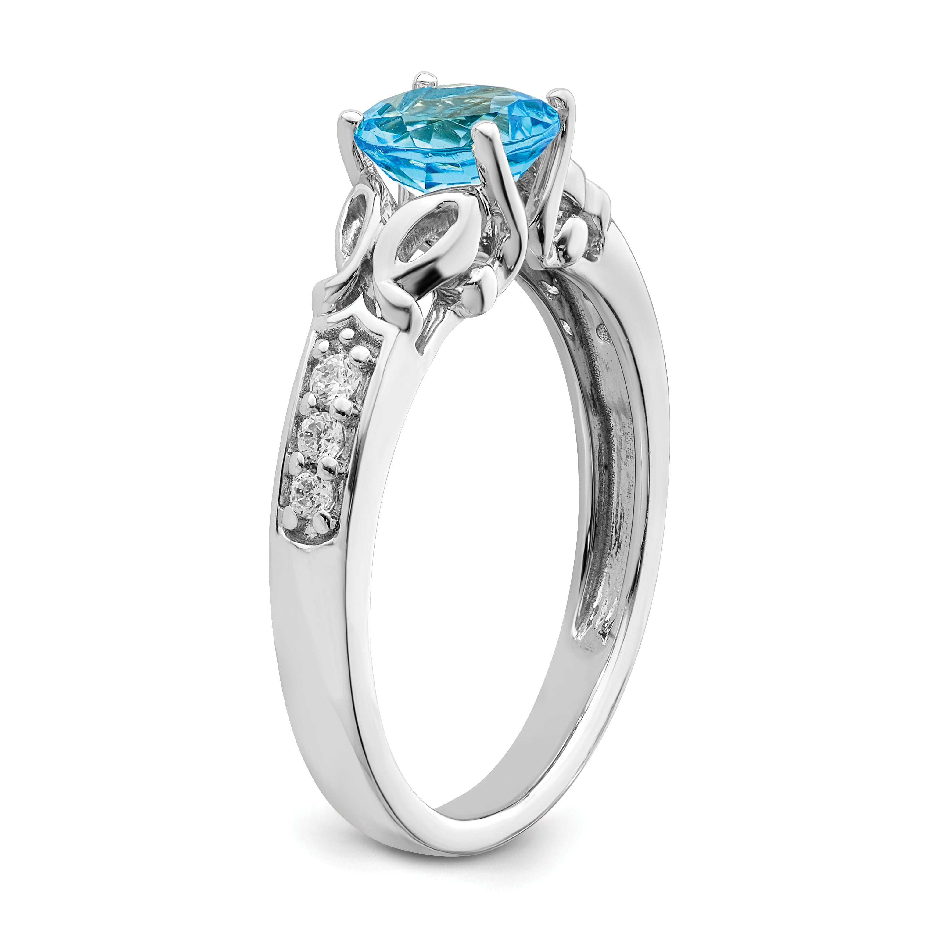 14k White Gold Polished Blue Topaz and Diamond Ring