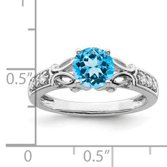 14k White Gold Polished Blue Topaz and Diamond Ring