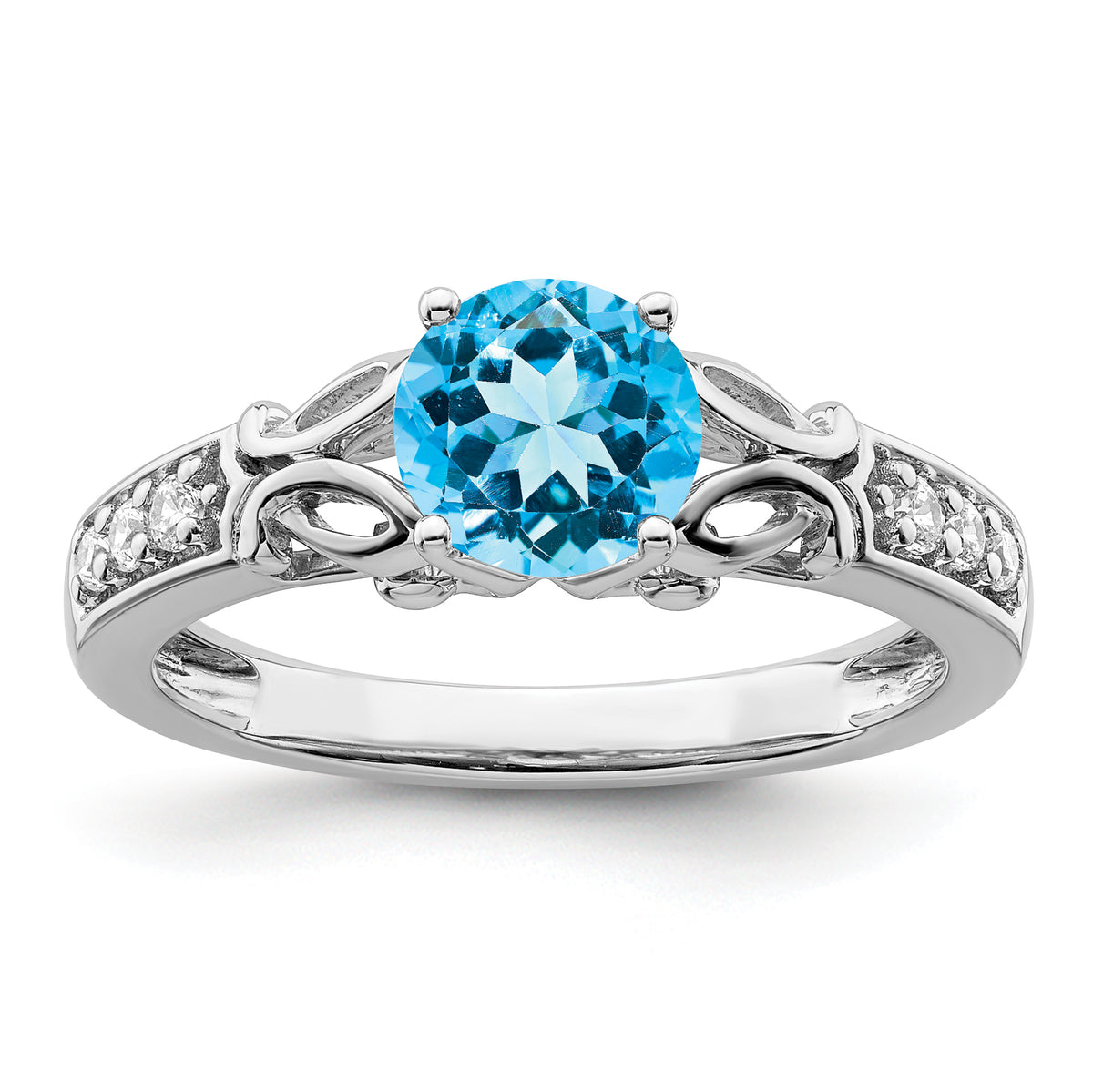 14k White Gold Polished Blue Topaz and Diamond Ring