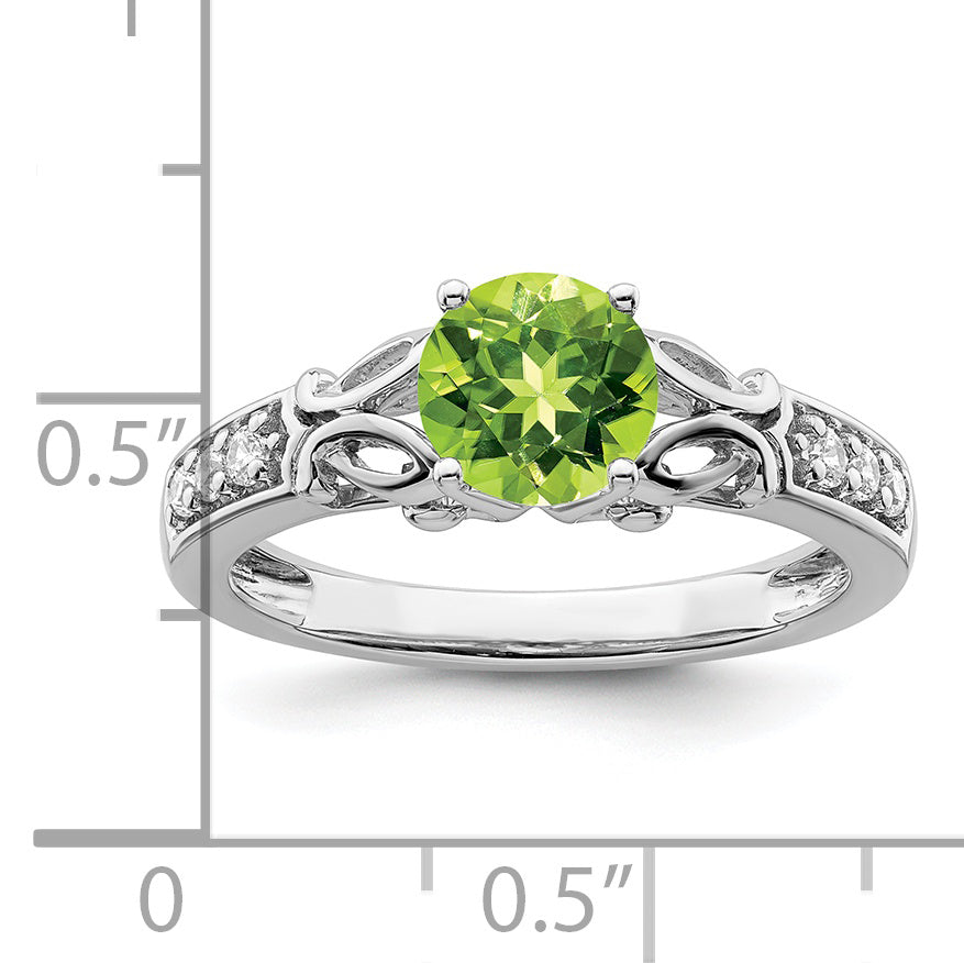 14k White Gold Polished Peridot and Diamond Ring