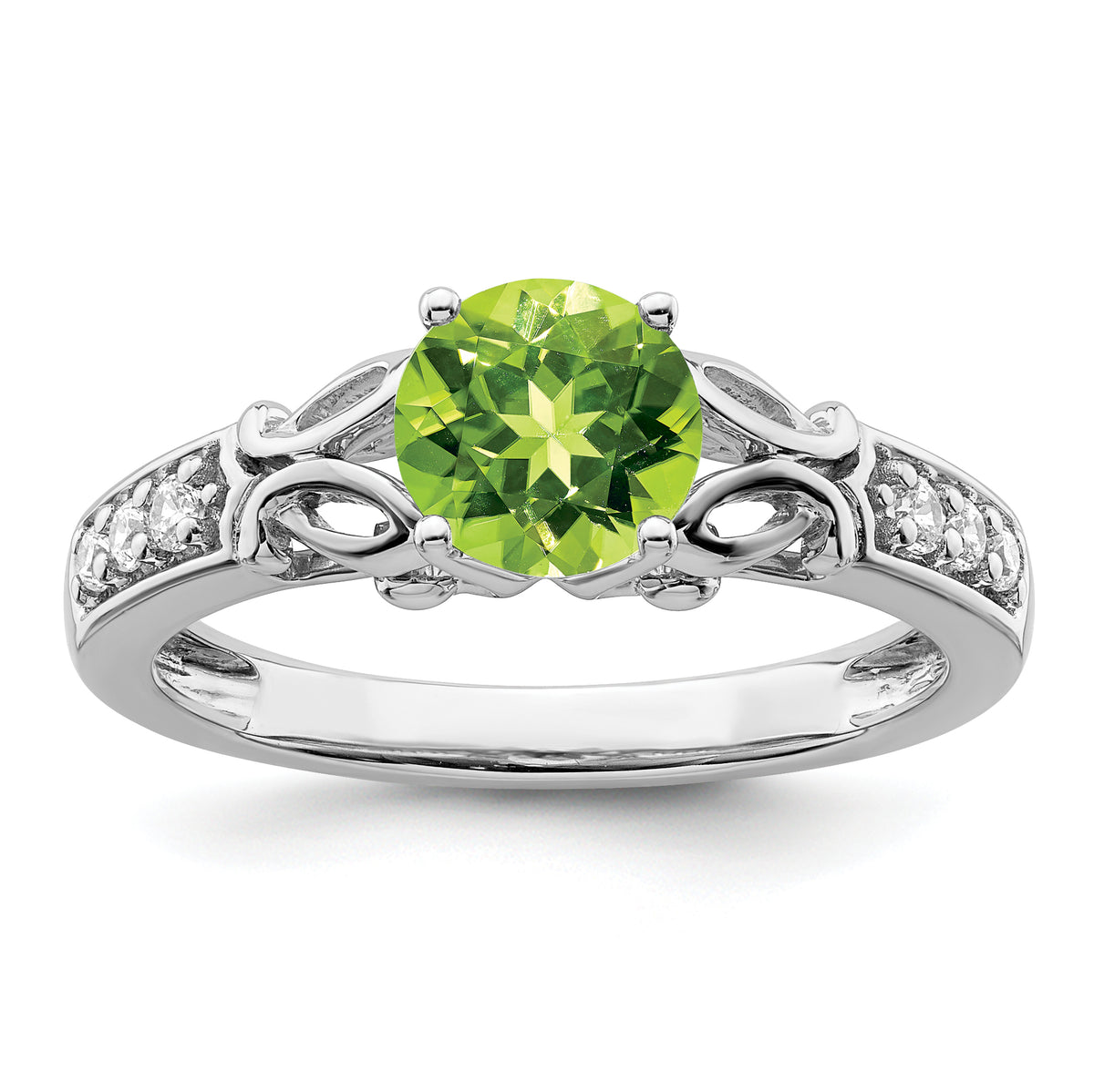 14k White Gold Polished Peridot and Diamond Ring