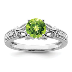 14k White Gold Polished Peridot and Diamond Ring