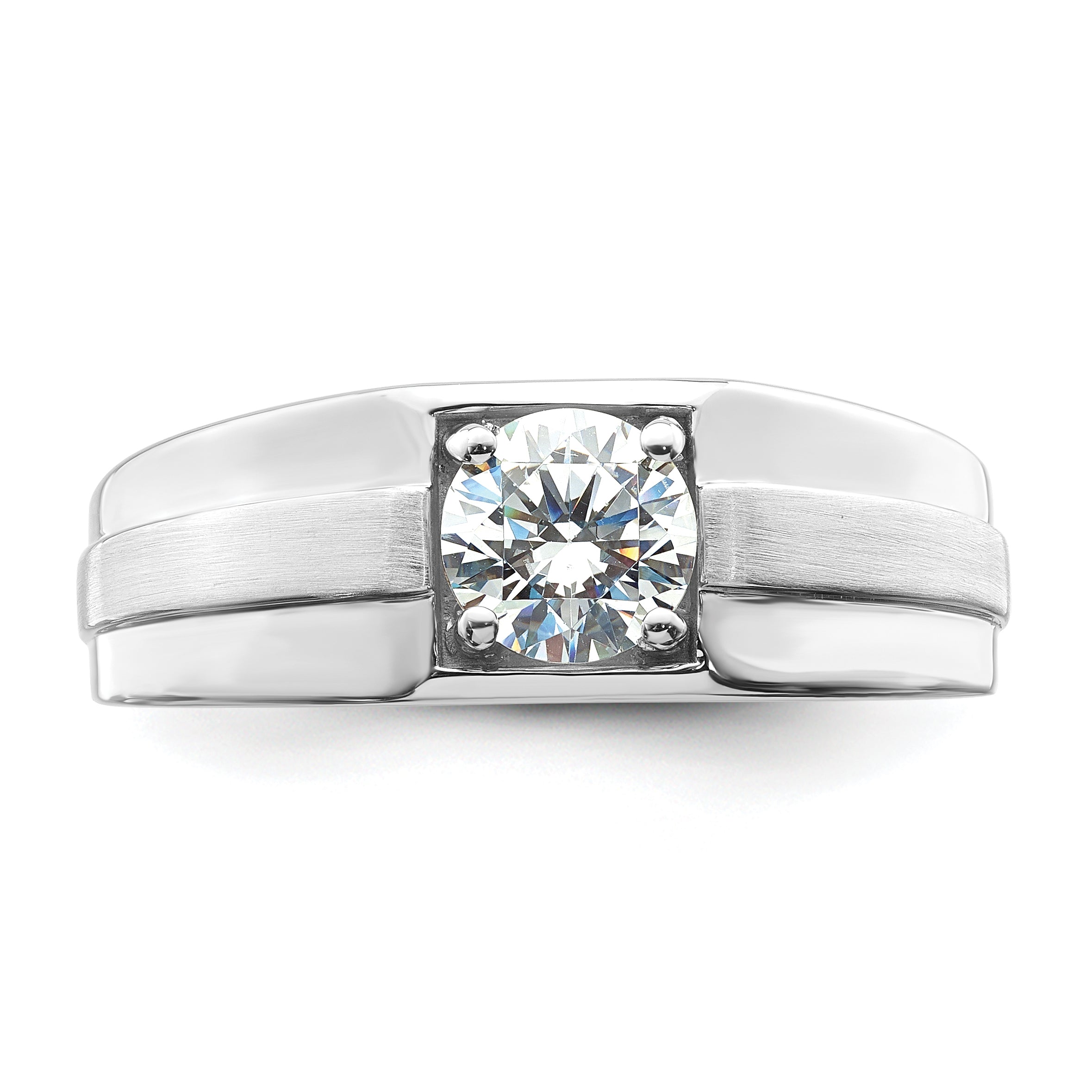 14K White Gold Lab Grown Diamond Satin & Polished Comp Men's Ring