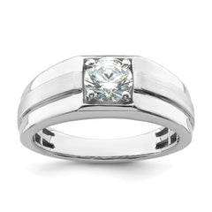 14K White Gold Lab Grown Diamond Satin & Polished Comp Men's Ring