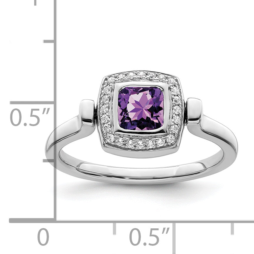 14k White Gold Polished Amethyst and Diamond Flip Ring