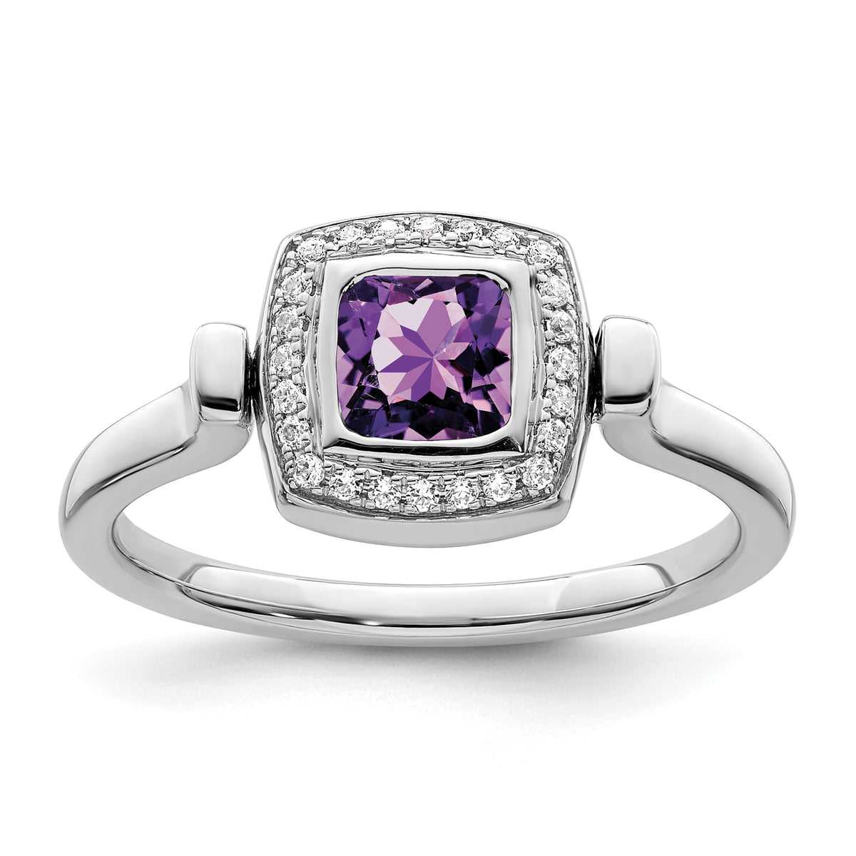 14k White Gold Polished Amethyst and Diamond Flip Ring