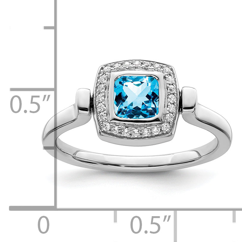 14k White Gold Polished Blue Topaz and Diamond Flip Ring