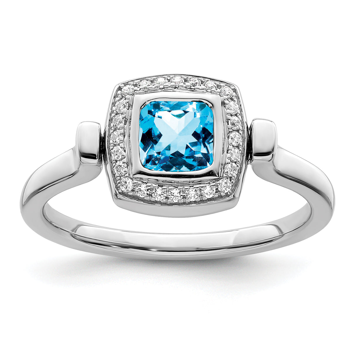 14k White Gold Polished Blue Topaz and Diamond Flip Ring