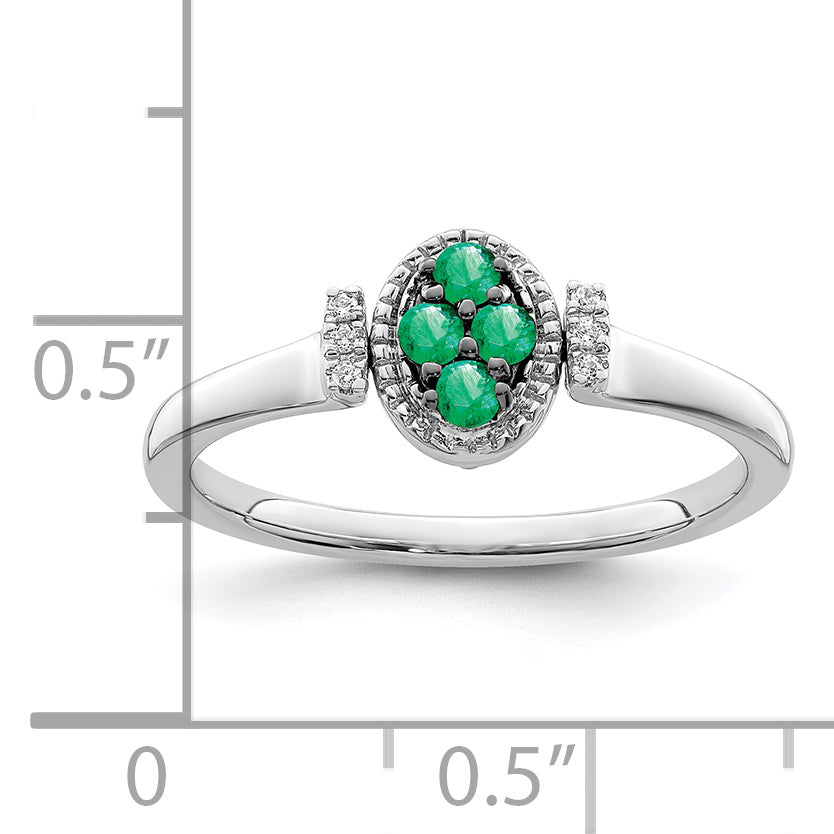 14k White Gold Polished Emerald and Diamond Flip Ring