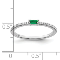 14k White Gold Polished Emerald and Diamond Ring