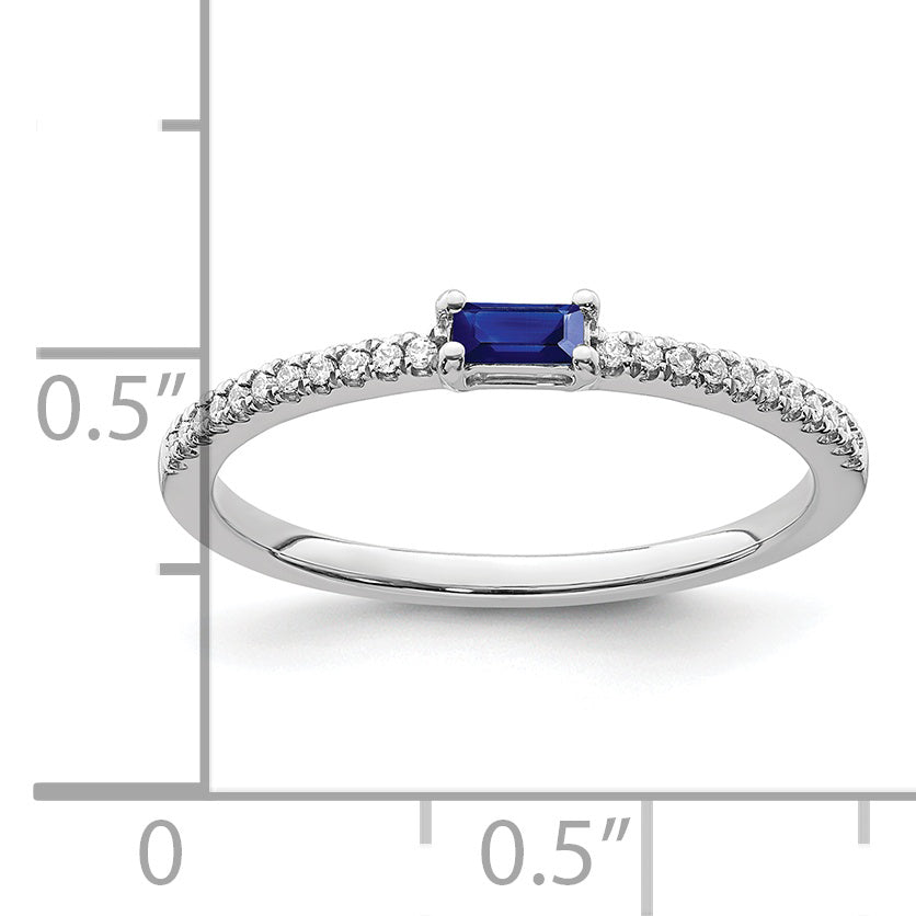 14k White Gold Polished Sapphire and Diamond Ring