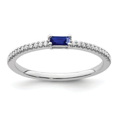 14k White Gold Polished Sapphire and Diamond Ring