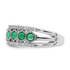 14k White Gold Polished Emerald and Diamond Ring