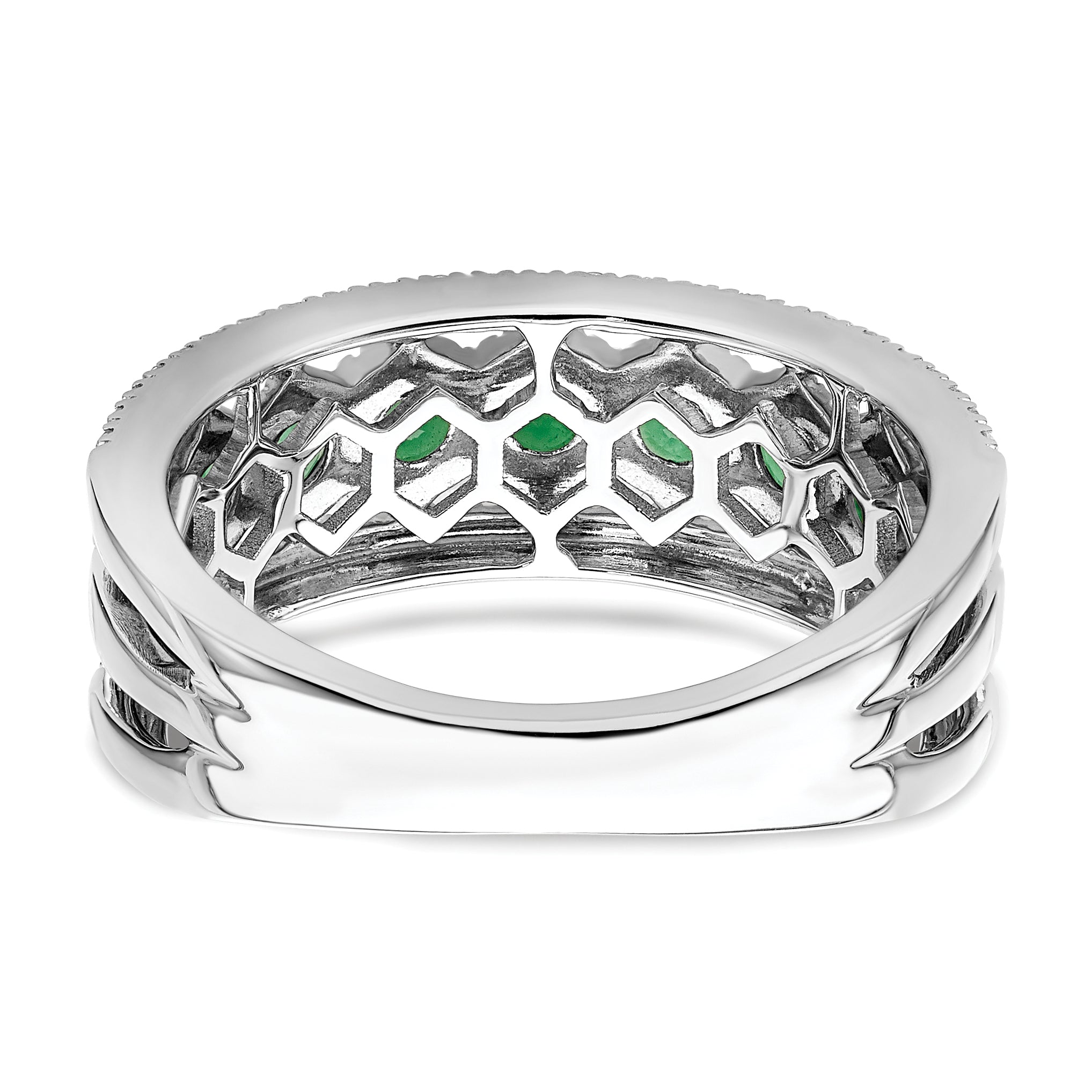 14k White Gold Polished Emerald and Diamond Ring