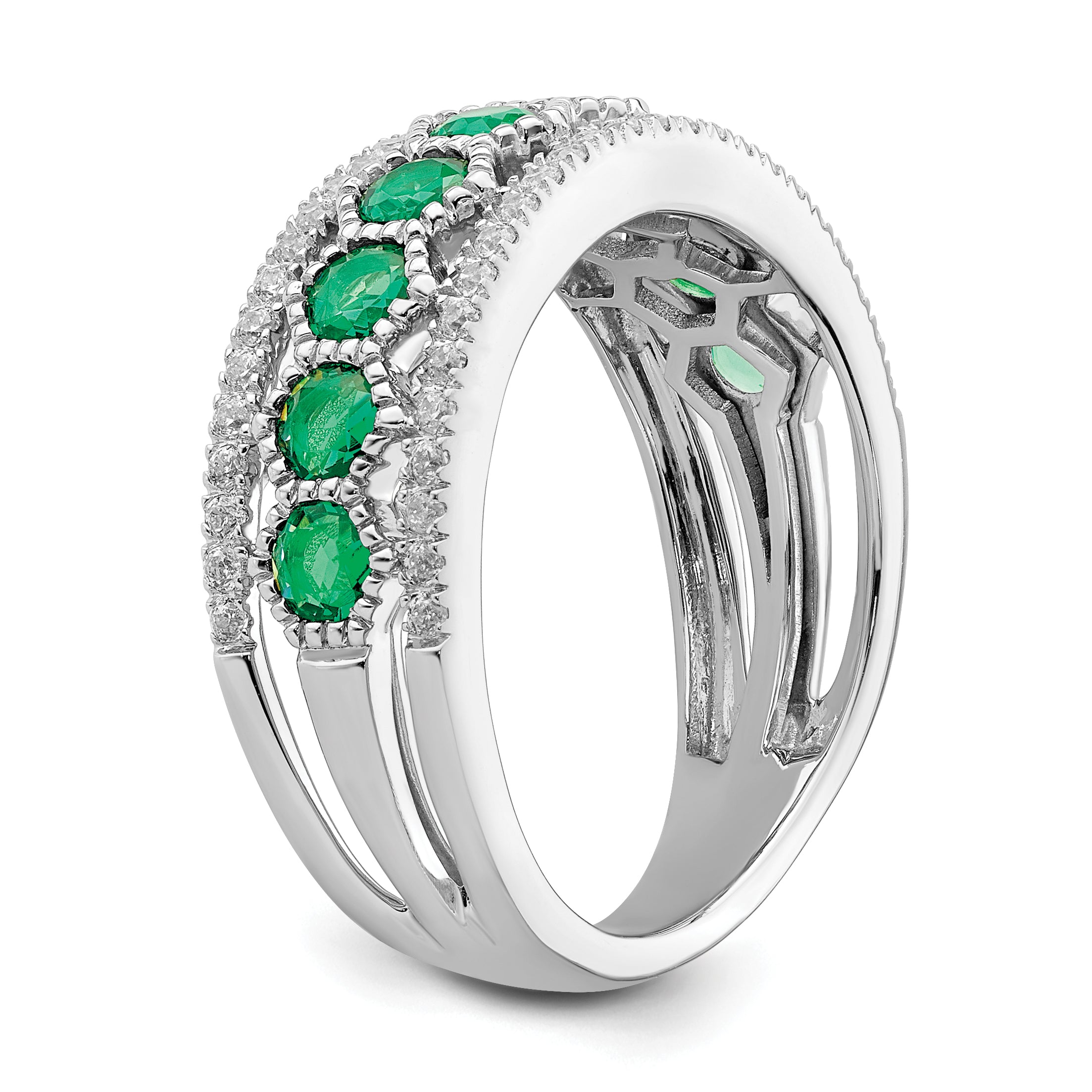 14k White Gold Polished Emerald and Diamond Ring