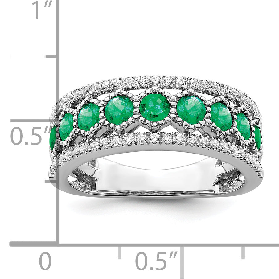 14k White Gold Polished Emerald and Diamond Ring