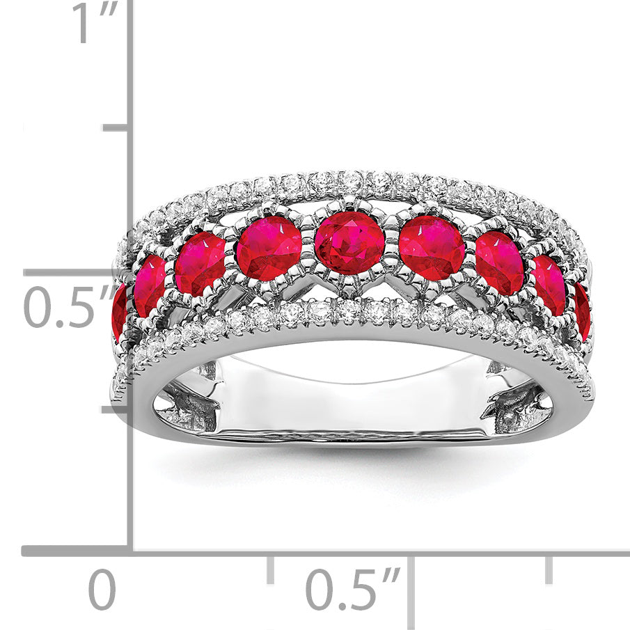 14k White Gold Polished Ruby and Diamond Ring