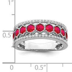 14k White Gold Polished Ruby and Diamond Ring