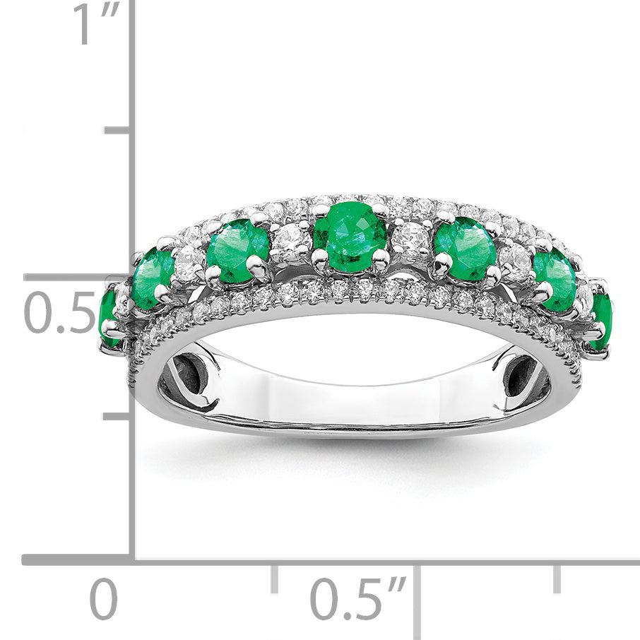 14k White Gold Polished Emerald and Diamond Ring