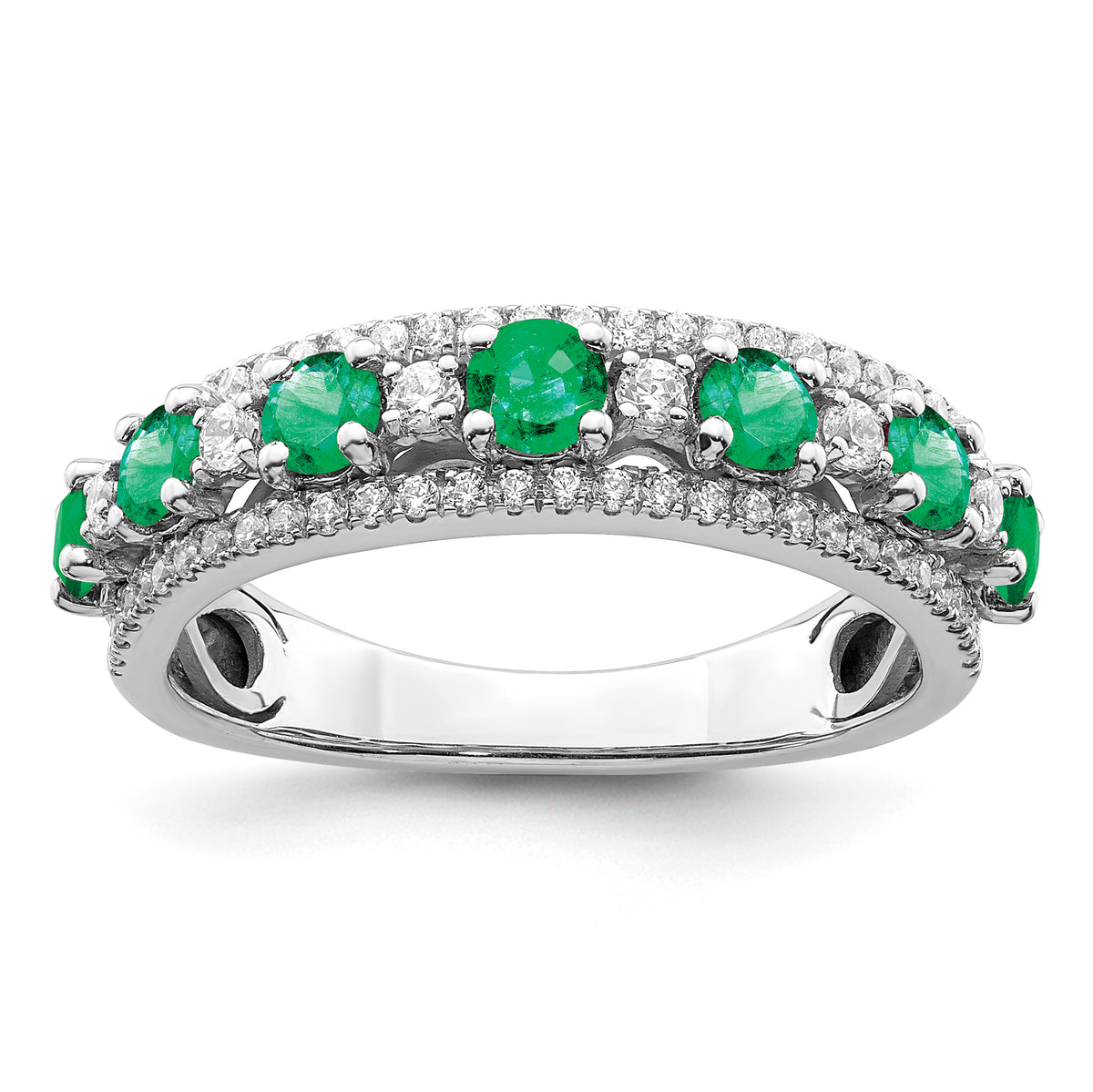 14k White Gold Polished Emerald and Diamond Ring