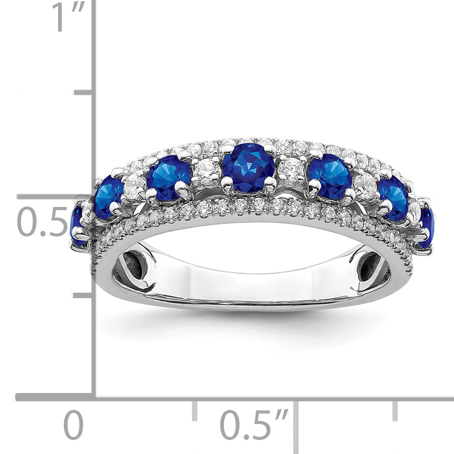 14k White Gold Polished Sapphire and Diamond Ring