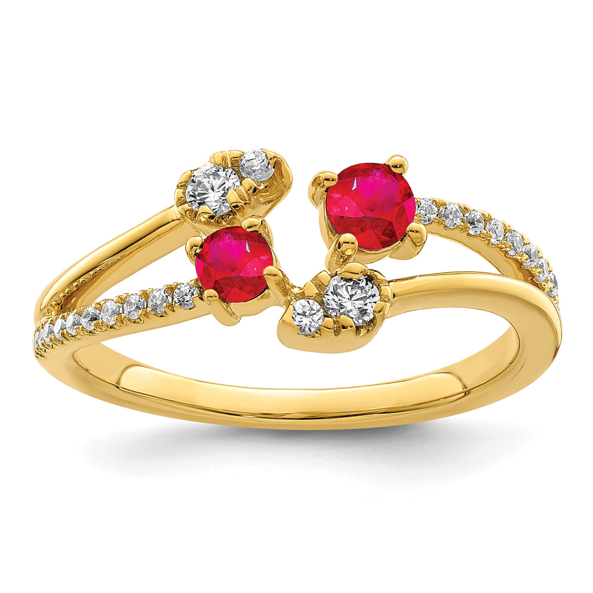 14k Gold Polished Ruby and Diamond Bypass Ring