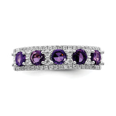 14k White Gold Polished Amethyst and Diamond Ring